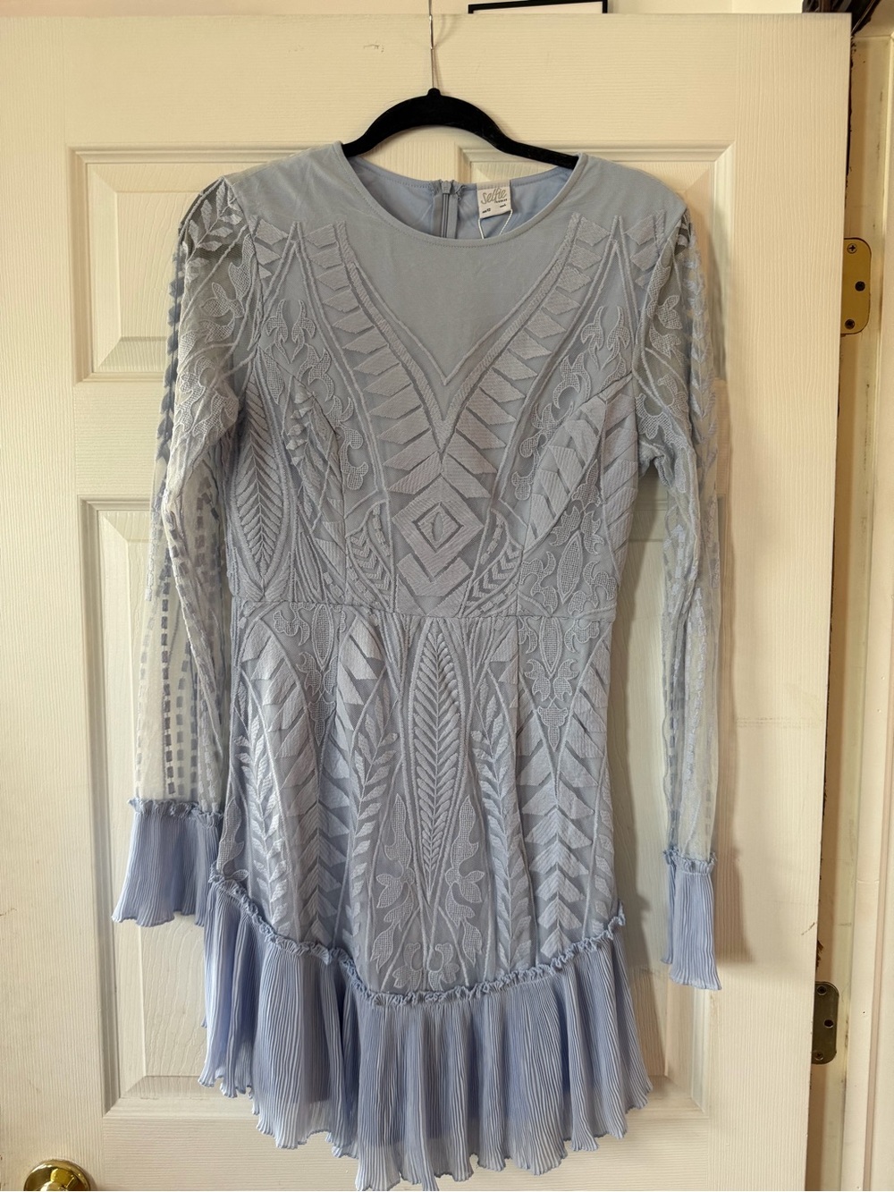 Selfie Leslie Light Blue Lace Pleated Mini Dress